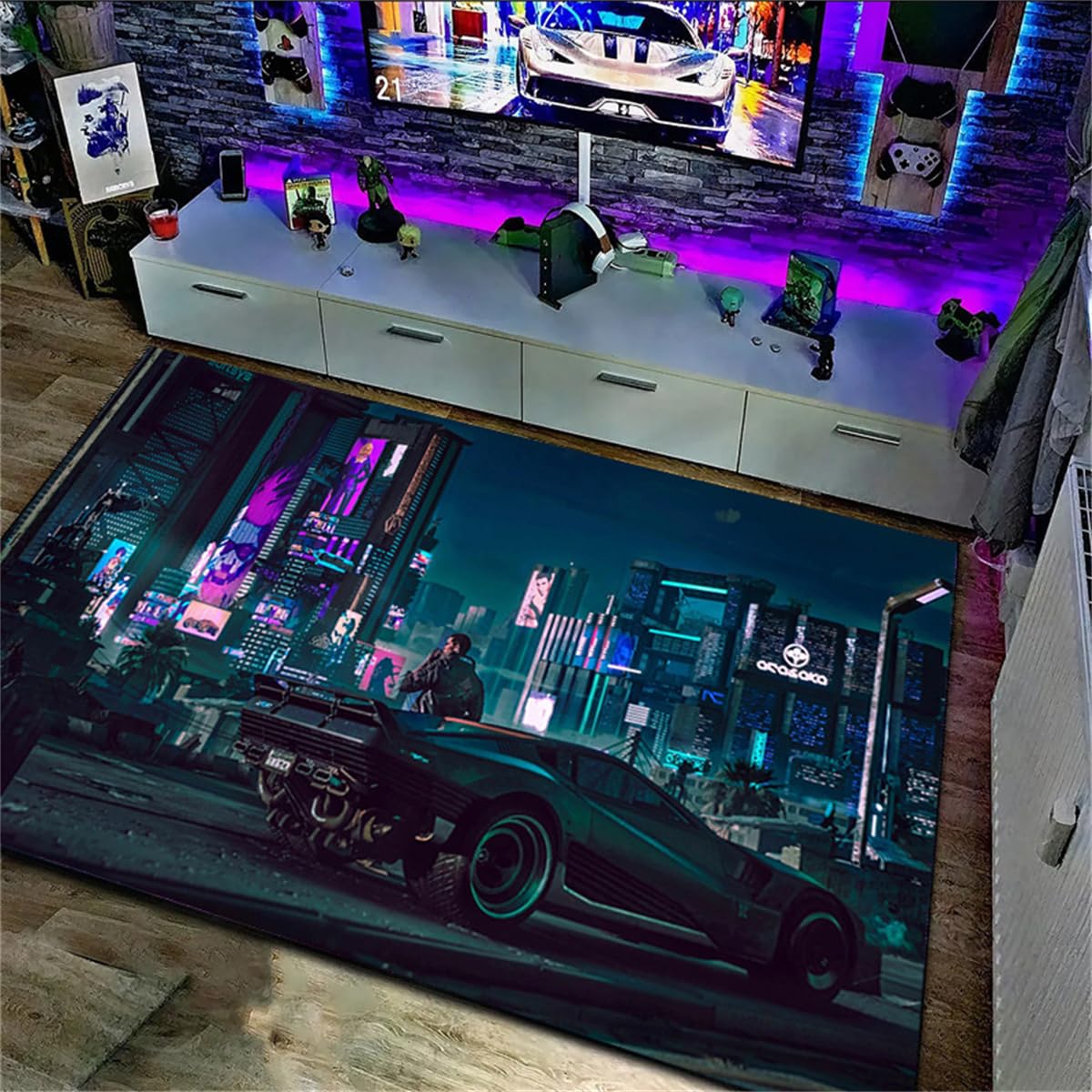 Gaming Big Teppich,Cyber Machine Punk Style,Valkyrie Supercars Und Männer Gamer,Atmosphäre Ambiente Fußmatten,Party Und Haushalt Für Wohnzimmer Spielzimmer Atmosphäre Zimmer (Colour 4,160x200cm)