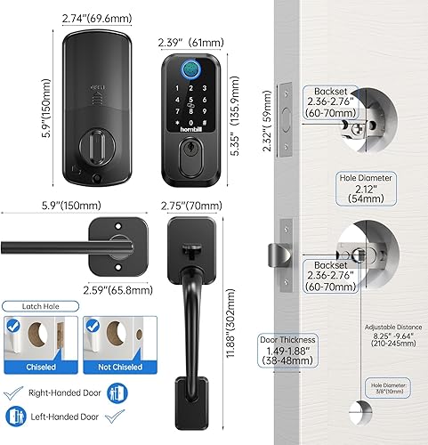 Miniatura 8 de Hornbill Cerradura de cerrojo inteligente WiFi juego de cerradura de puerta delantera sin llave con asa, cerraduras inteligentes para puerta