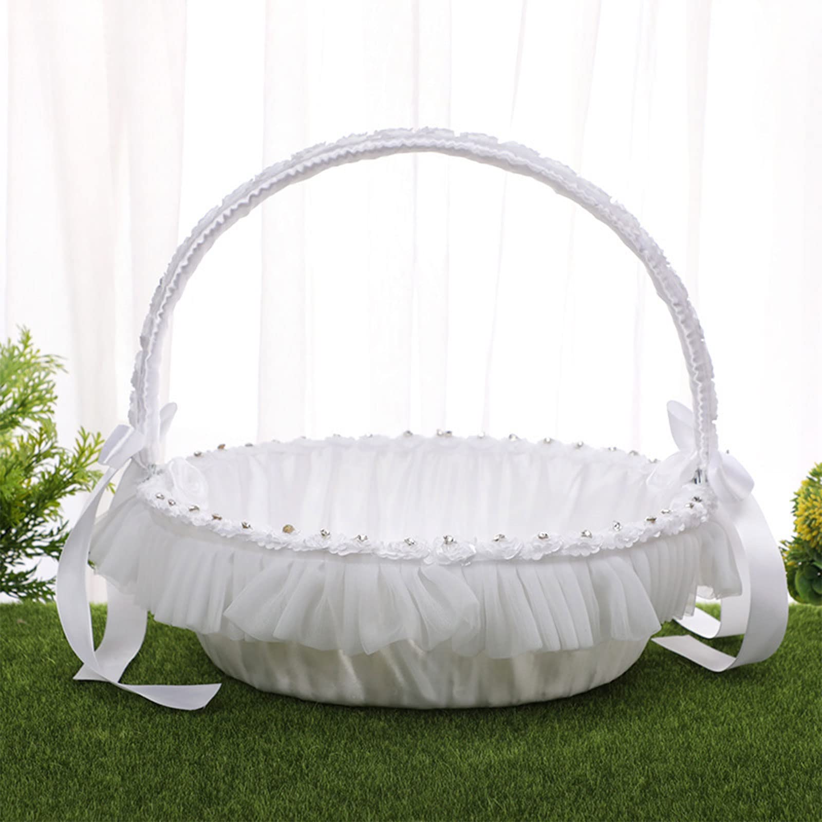 Blumenmädchenkörbe für Hochzeiten, große Hochzeit für Blumenmädchen, einfach, niedlich, königlich mit Spitze, weiß, Hochzeitszubehör und Dekorationen