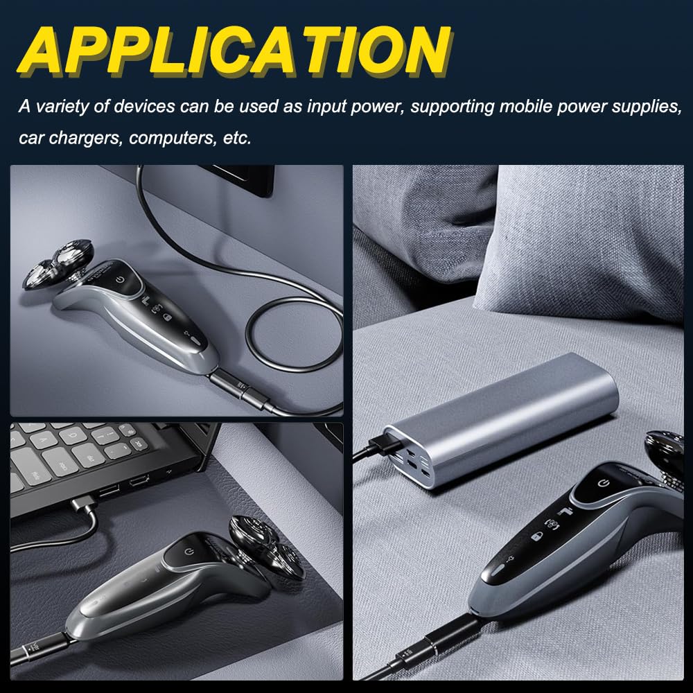 8V Type-C Adapter do ładowarki do golarki do Philips 7000 5000 serii 3000 OneBlade QP2530 Q2630 HQ850, konwerter ładowarki USB-C z lampką LED (2 szt., czarny)