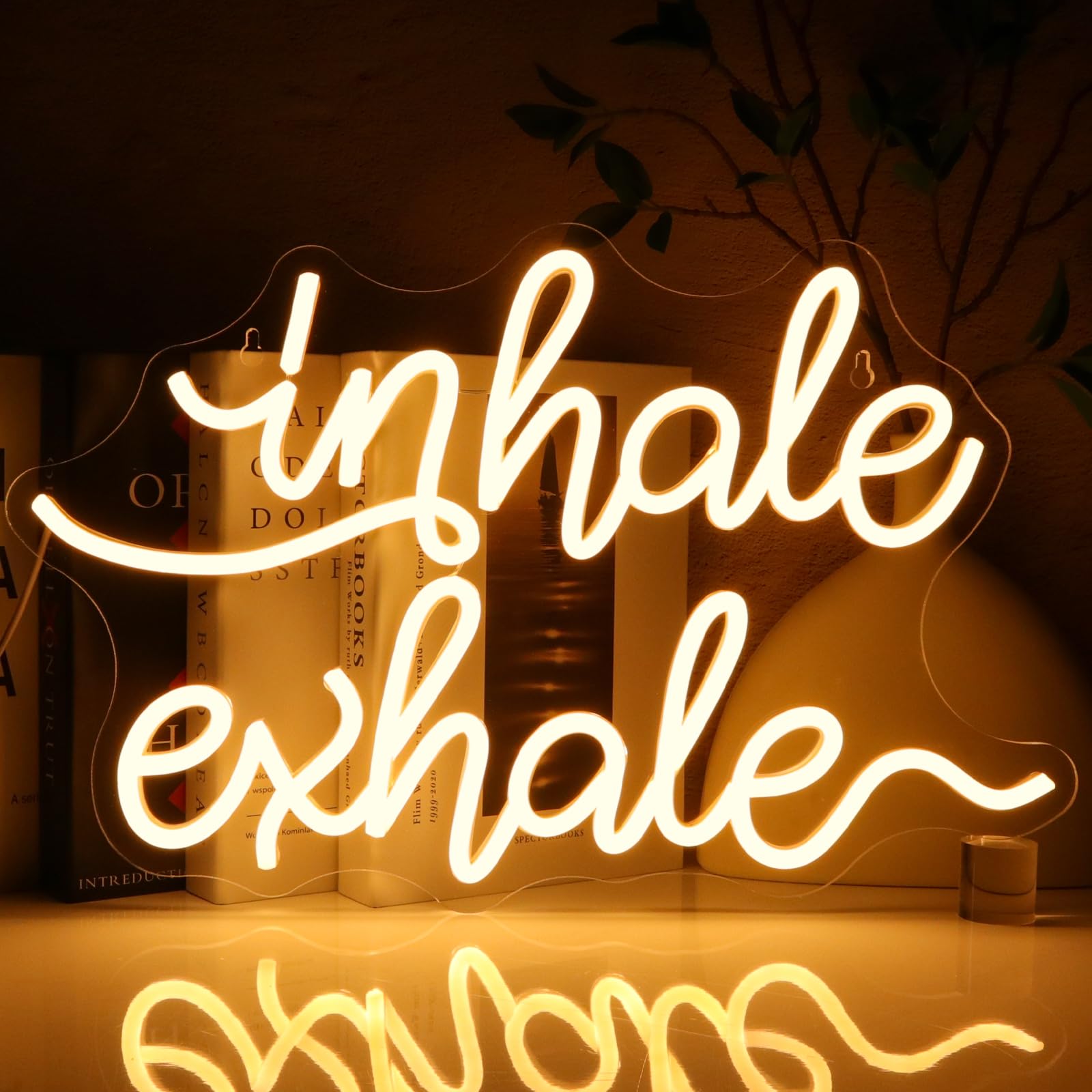 PMCVYH Inhale Exhale Neon Sign for Wall Decor, Warm White Led Signs for Room, USB Dimmable Neon Lights for Yoga Meditation Studio Bedroom Home Living Room Party Cafe Business Pub Wall Art