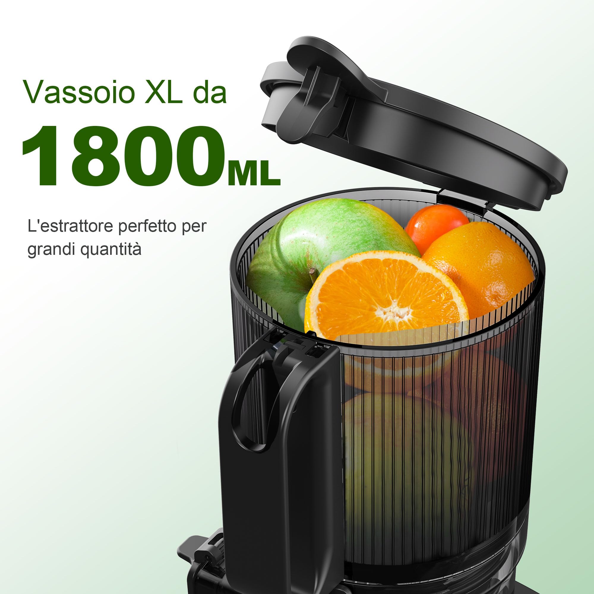 Fretta Estrattore di succo a masticazione lenta 250 W, tecnologia a pressione a freddo per succo ricco di sostanze nutritive, ampio scivolo 135 mm (Argentato)