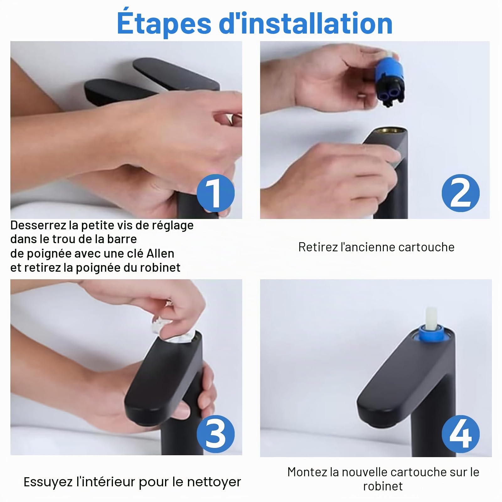 Lot de 2 cartouches en céramique 35 mm, cartouche pour robinet, cartouche de mélangeur, pour robinets monocommande, cartouche de rechange pour pièces de robinetterie pour évier de cuisine, évier