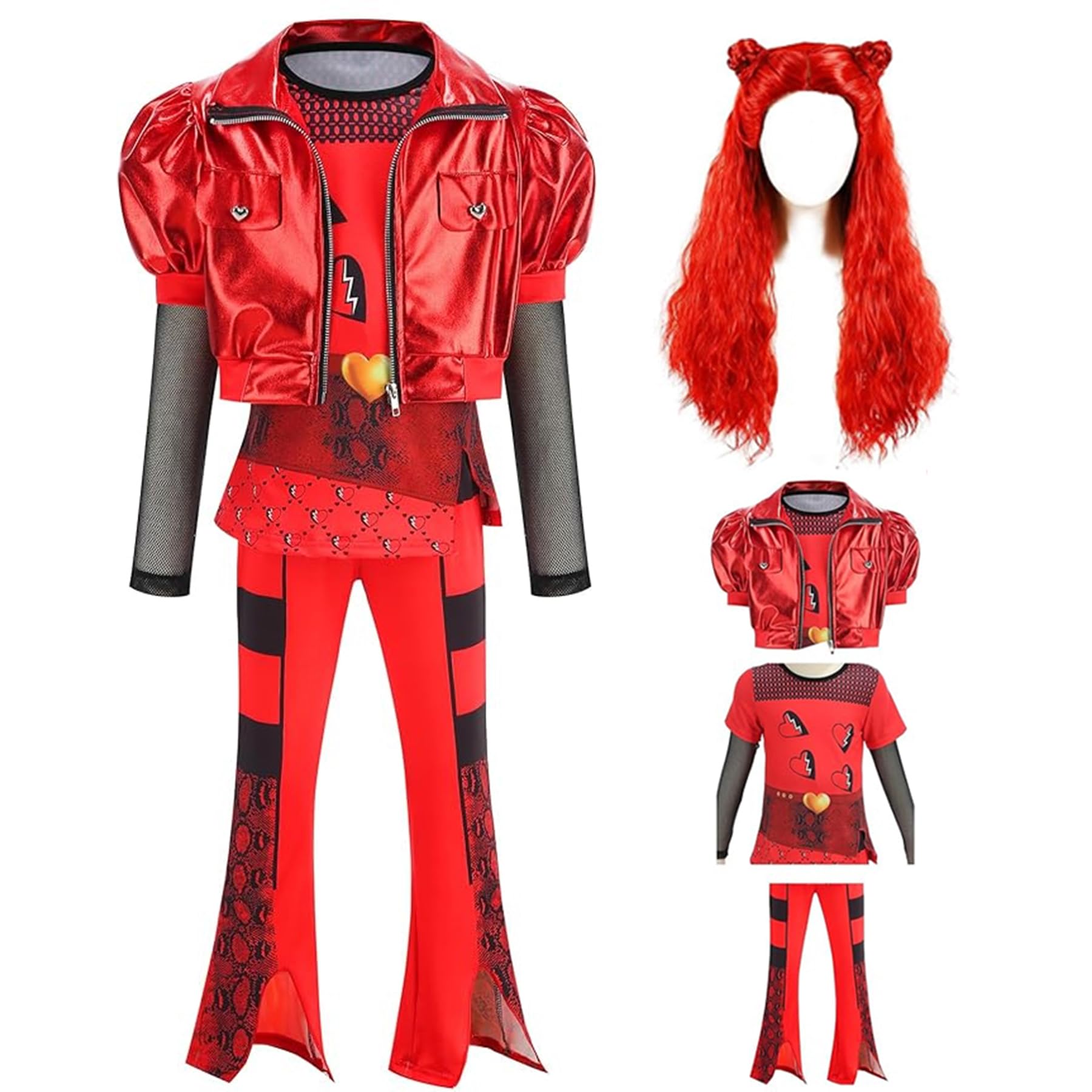 Rise of Red Girls Costume 4-14year Girls Halloween Christmas Cosplay Outfits with Long Curly Red Cosplay Wig