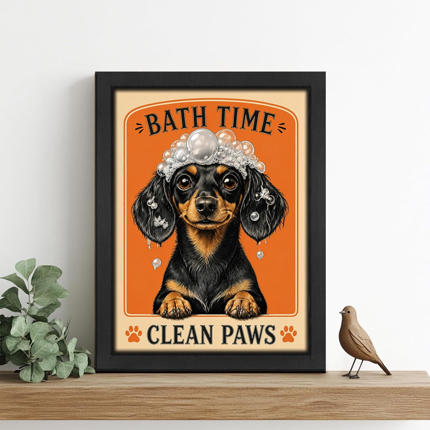 Framed Bathroom Wall Art Funny Dachshund Bath Time Decor 8"x10" image 5