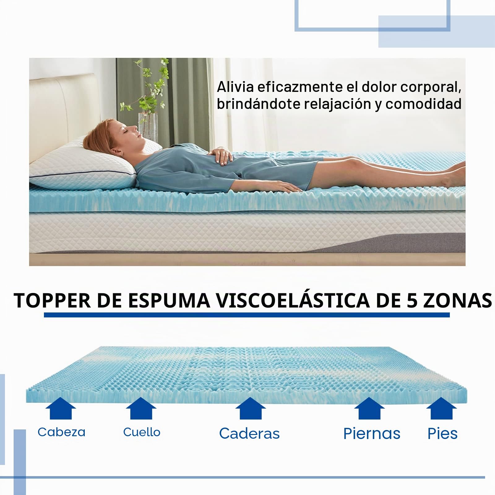 SINWEEK Cubrecolchón de Espuma viscoelástica de 5 Zonas de 5 Zonas, Alivia la presión, Suave, Certificado CertiPUR-US, tamaño Individual