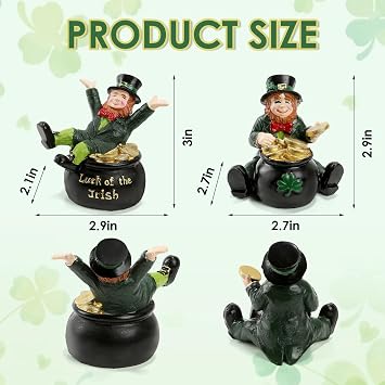 SYNCVIBE St Patricks Day Leprechaun Figurines, Set of 2 Resin Decorations