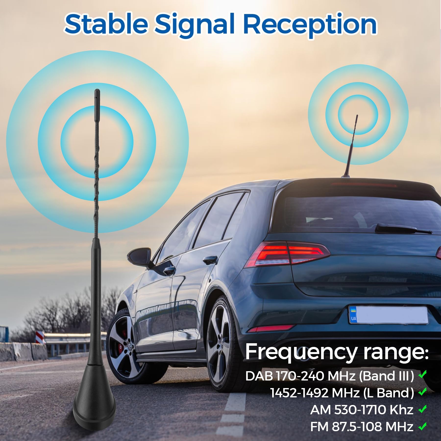 DAB+ Autoantenne | Digitalradio DAB+/FM-Kombi-Dachantenne mit Verstärker | SMB/SMA-Stecker & DIN-Anschluss Auto Antenne | Autoradio-Signalteiler-Verstärker mit 5m Kabel