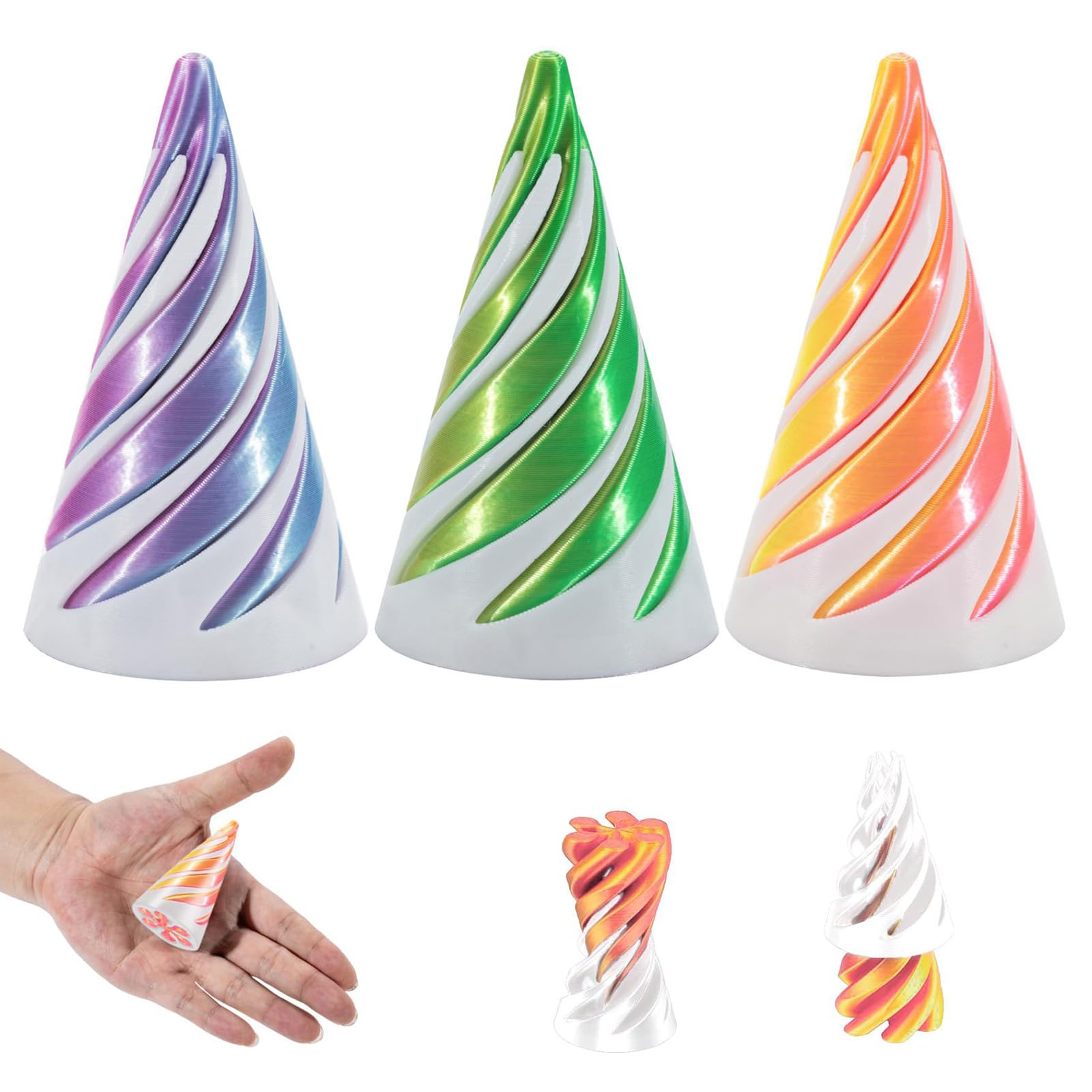 Coni Impossibili Fidget Toy | 3 Pezzi Stampati 3D | Colori Arcobaleno | Gioco Antistress A Spirale | Regalo Originale - 2