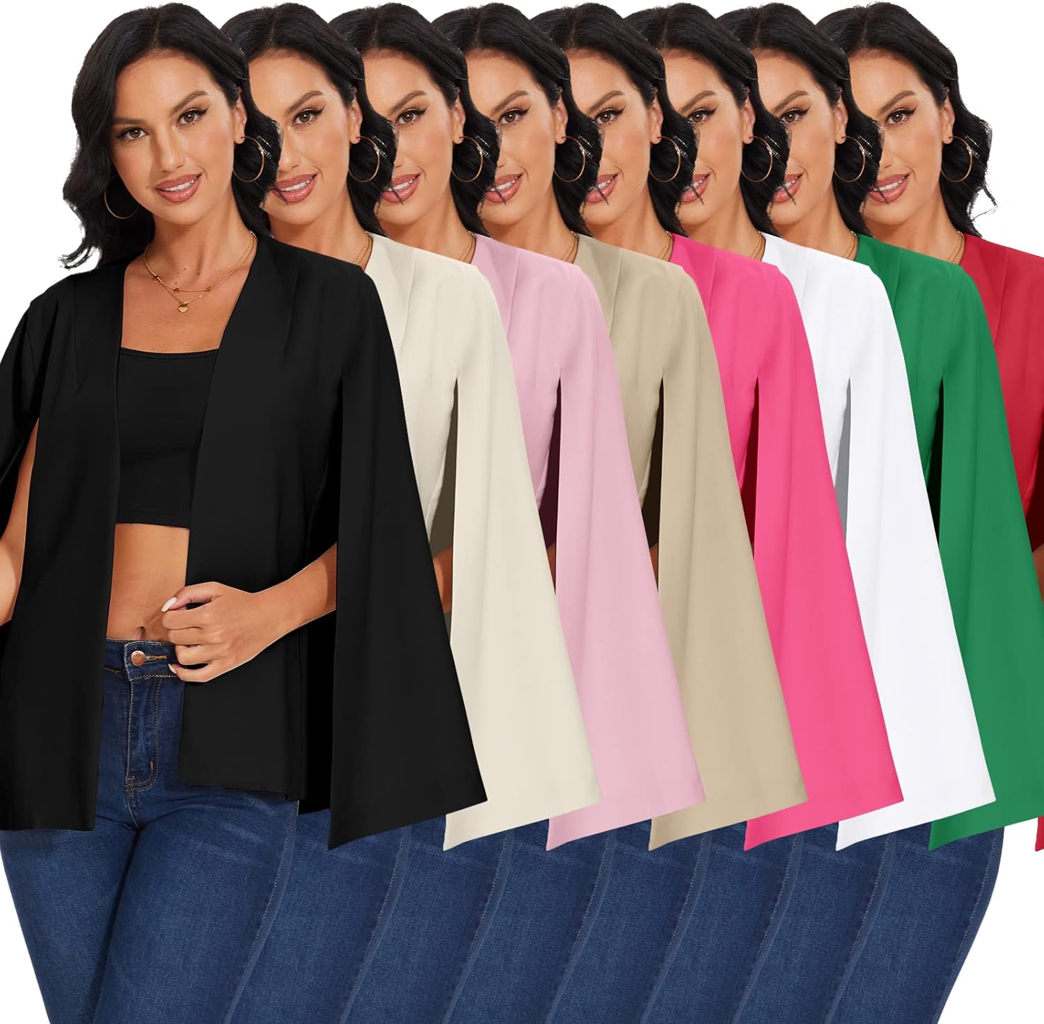 Womens Cape Blazer - Split Sleeve Open Front Casual Jacket Coat Workwear Elegant Formal Cape Coat - Image 6