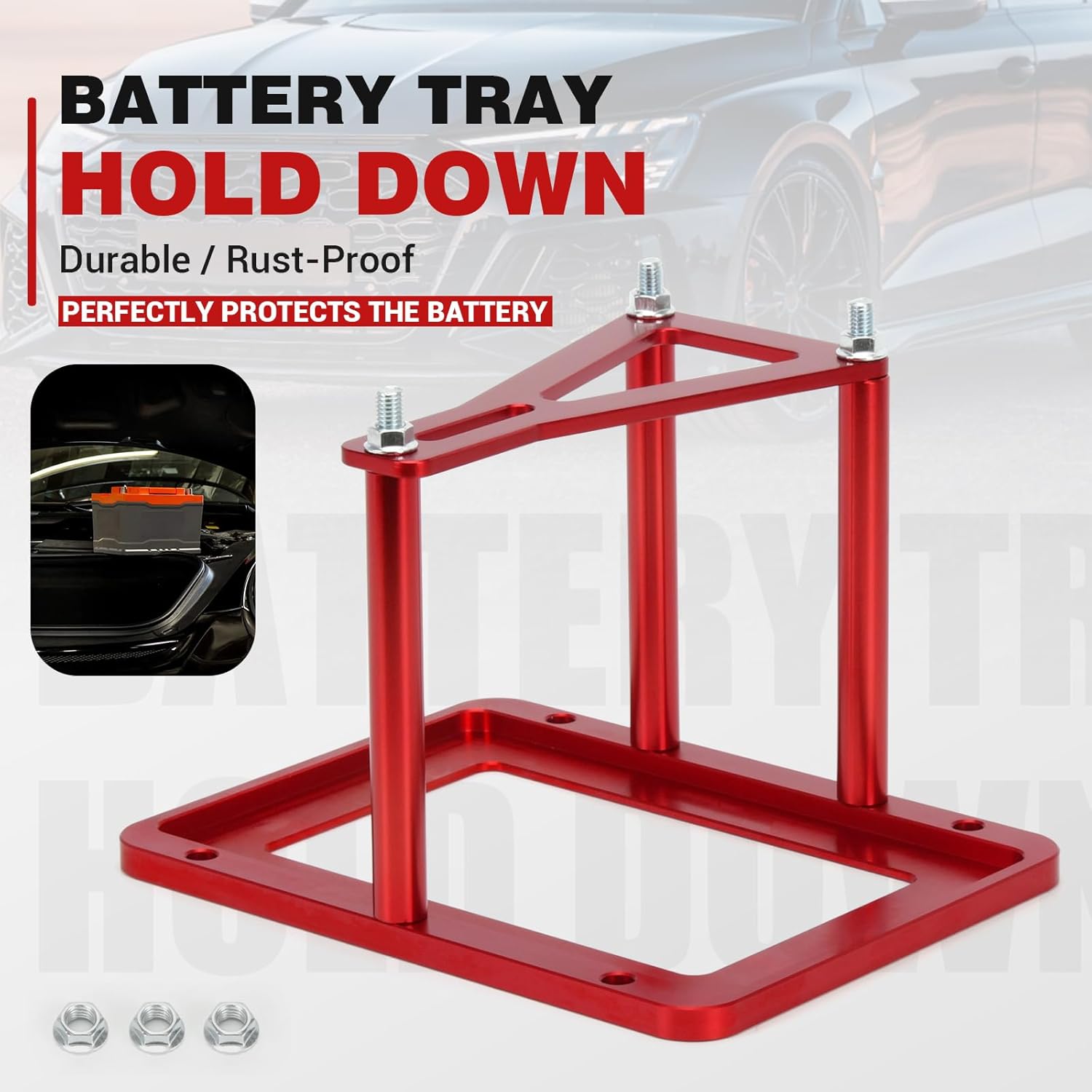 Battery Tray Hold Down Bracket Battery Relocation Kit Trunk for Optima Batteries 34 34R 34/78 D34 D34/78 34M D34M (red)