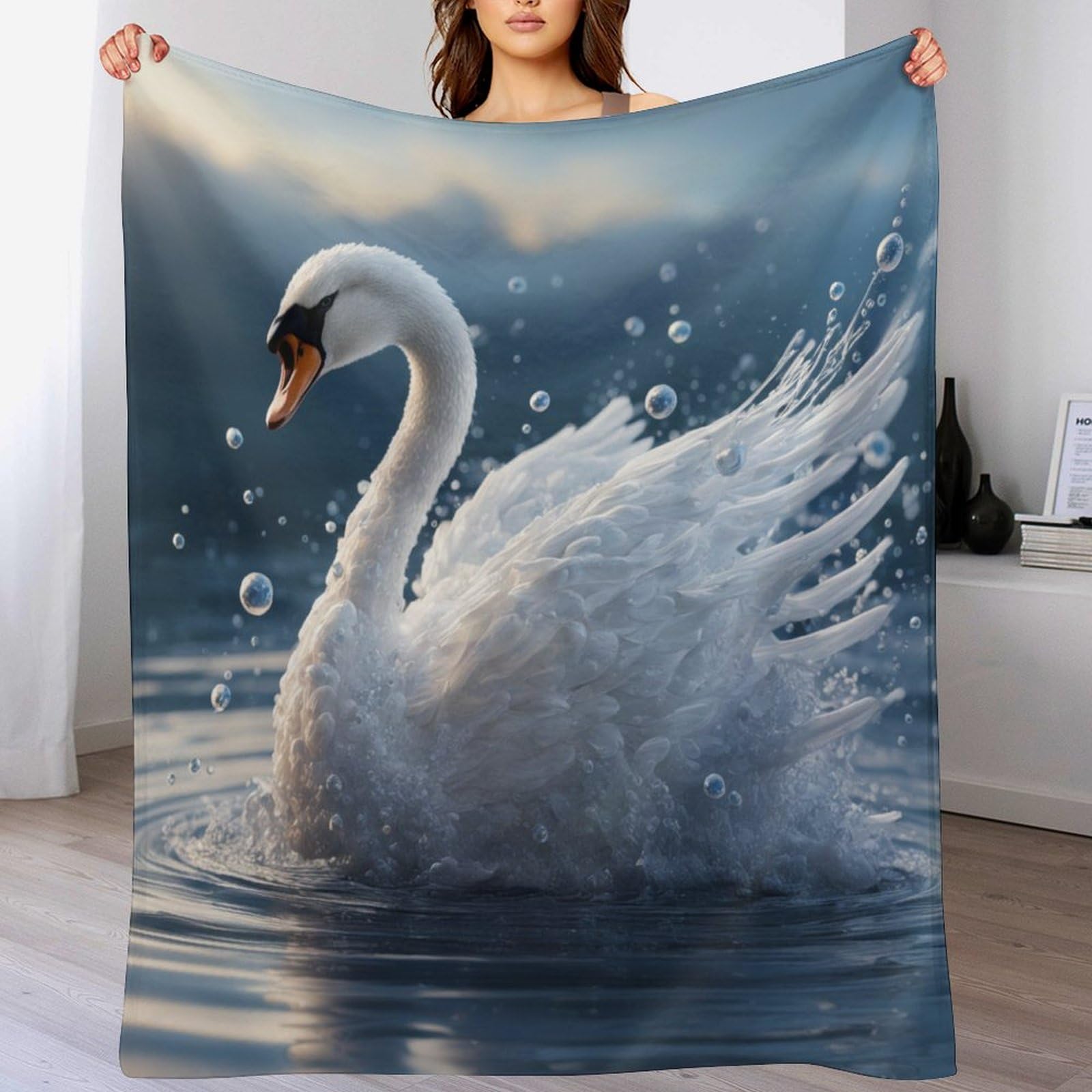 Couverture polaire cygne plaid doux et chaud pour canapé facile à nettoyer 150x200