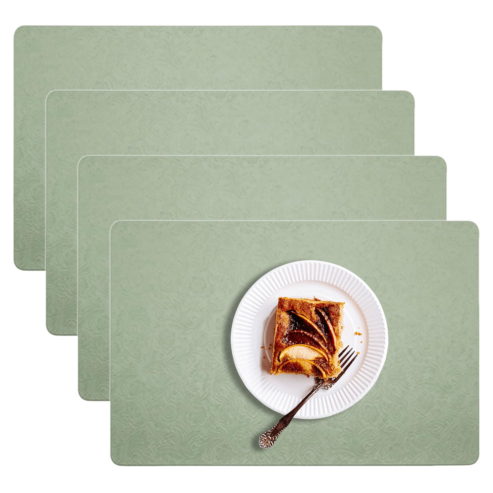marysgift Table Mats PU Leather Placemats Dual-Sided Waterproof Placemats Set of 4 Place Mats Non-Slip Washable Tablemats, Green