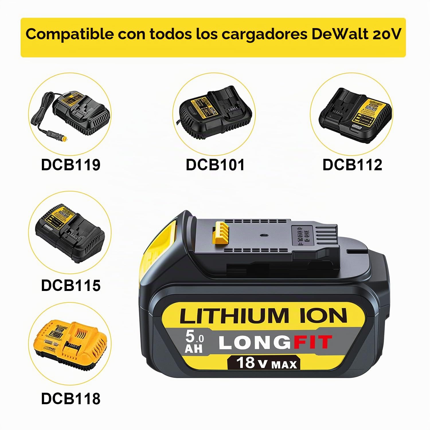 2 pilas de repuesto de batería para DeWalt 18 V, DCB180 DCB181 DCB182 DCB184 DCB201 DCB200 para DeWalt 18 V