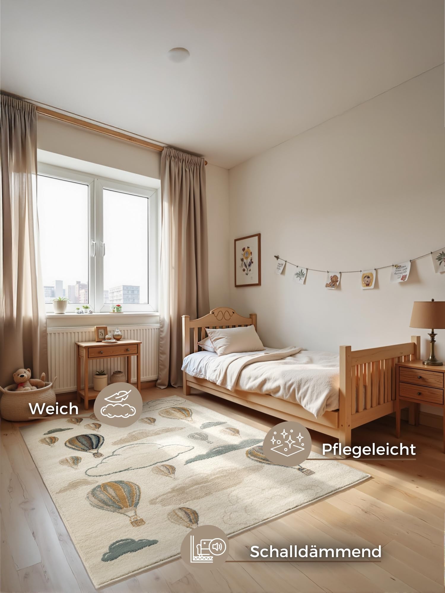 Hanse Home Adventures Kinderteppich - Heißluftballon Pastell Spielteppich, Modern, Spielmatte, Krabbelteppich Junge Mädchen für Kinderzimmer, Jugendzimmer, Wohnzimmer - Creme Multifarben, 120x170cm