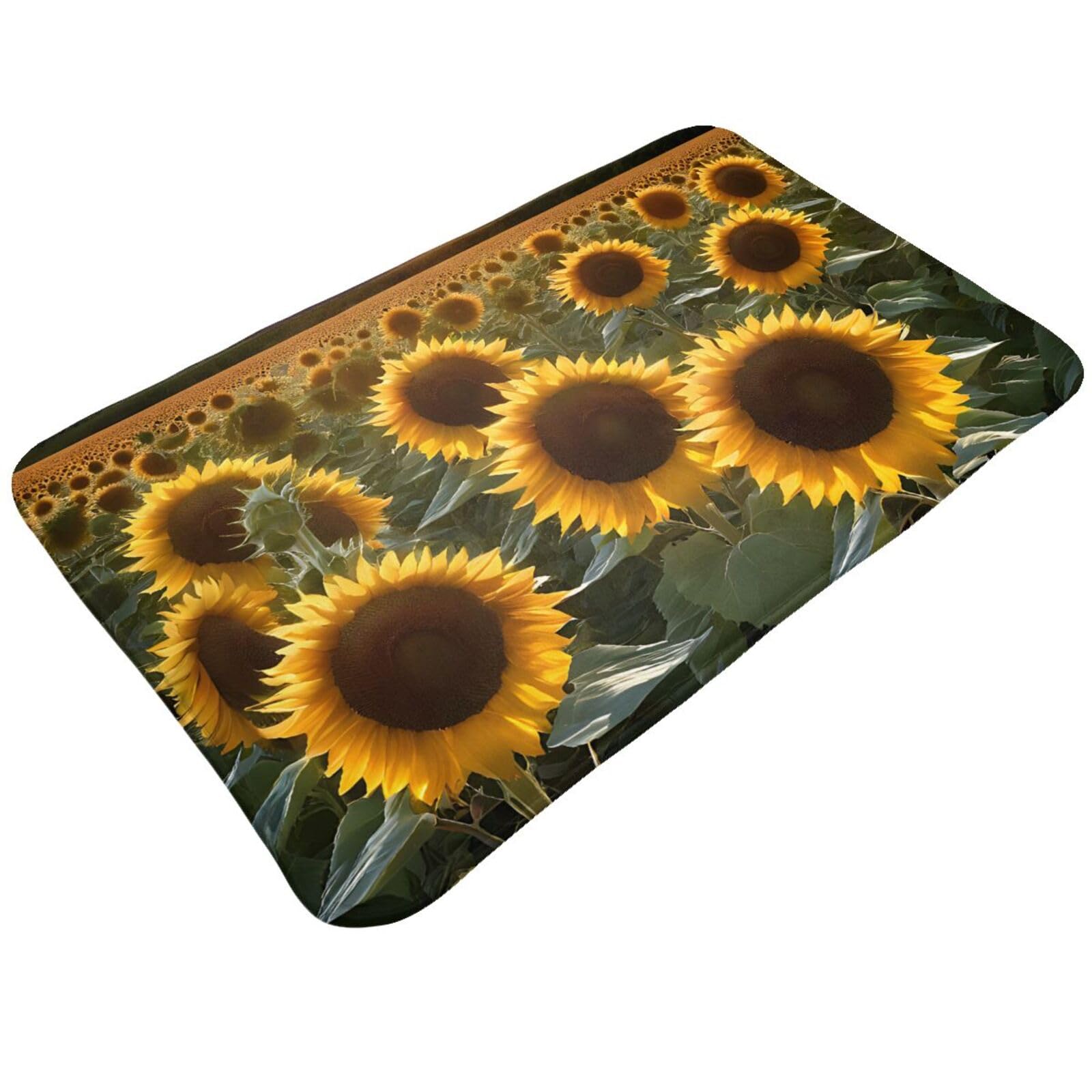 Farm Sunflowers Print Living Room Bathroom Kitchen Anti Slip and Absorbent Carpet, Indoor Entrance Door Muddy Floor Mat, Ultra Soft Washable Carpet 21x31.5 Inches