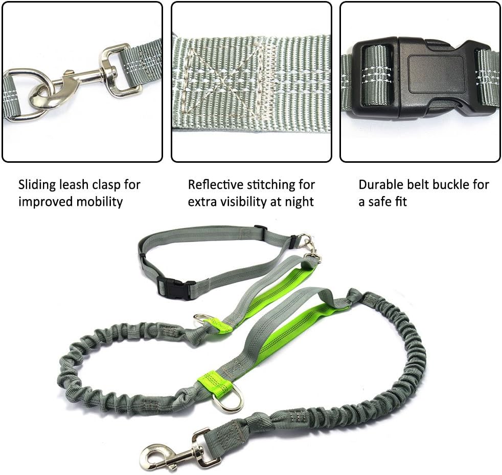 ELEOPTION Retractable Dog Leash Large Breed Collar Long Leash Set Around Waist Adjustable with with Dual Bungees Belt Hands Free for Running, Walking, Hiking, Jogging, Walking, Biking
