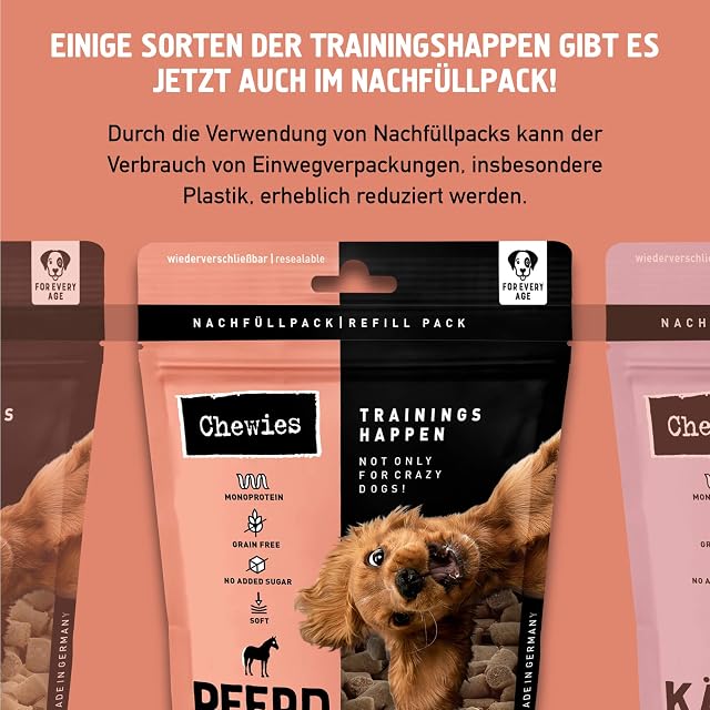 Foto 5 de 7 de Chewies Happen - Golosinas para Perros sin Cereales, Suaves y sin azúcar, monoproteína en Cubo resellable…