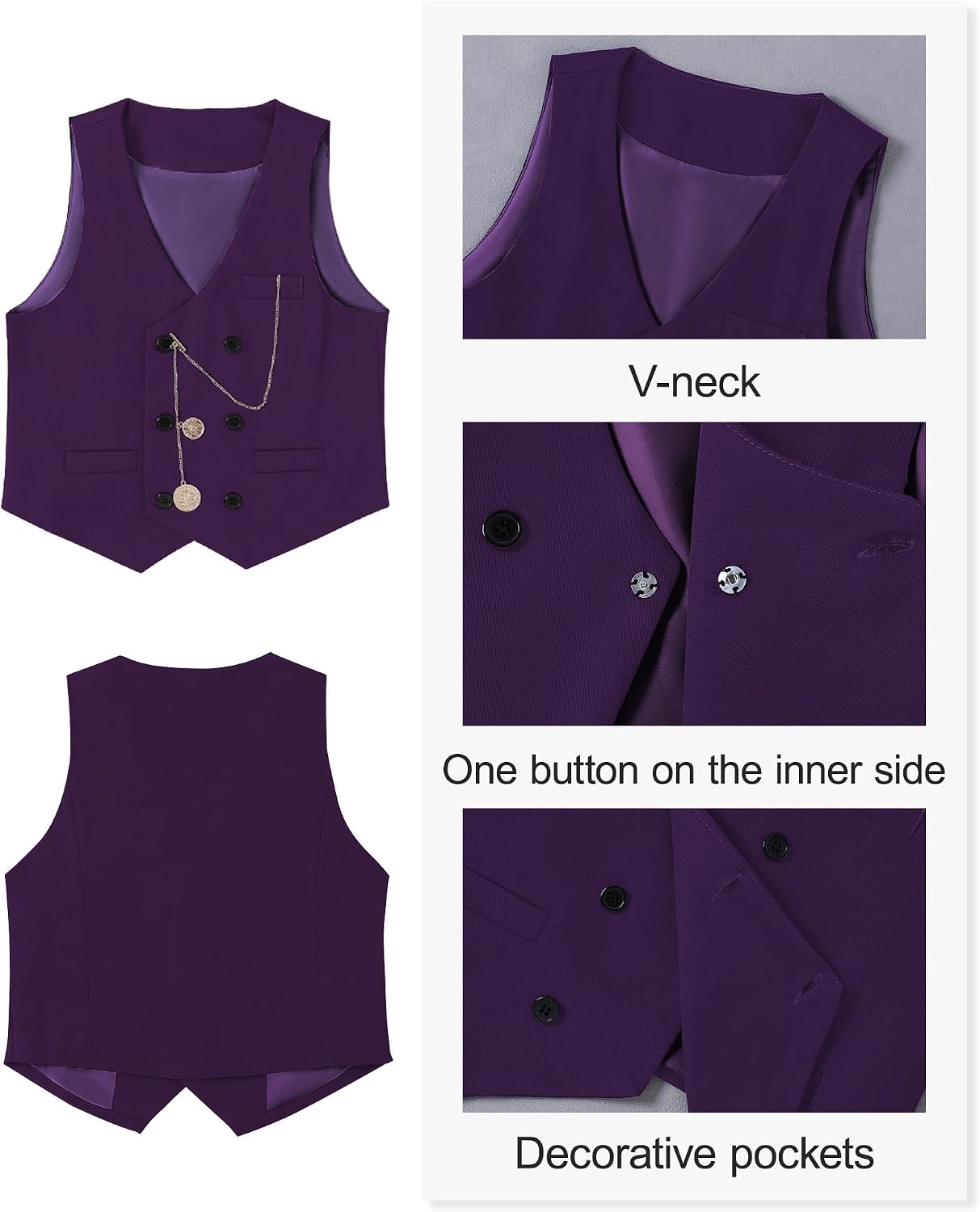 ZOEREA Boys Suit Formal Dress Clothes Big Boy Wedding Outfit Vest+Pants+Dress Shirt+Chain+Adjustable Tie 6-10Y