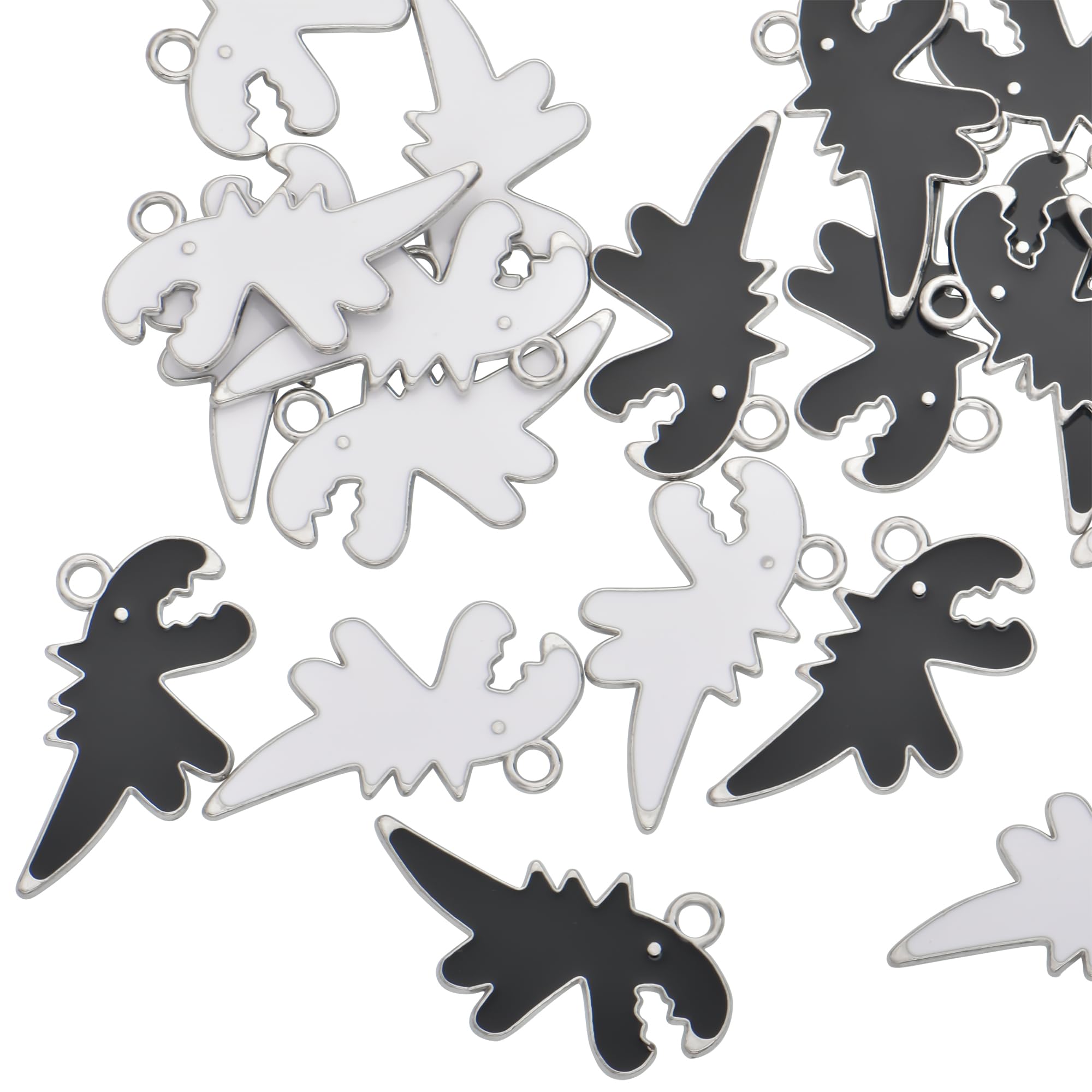 VIDRIO Pack of 40 Black and White Cartoon Dinosaurs Enamel Charms Gold Plated Colored Pendants Accessories for Necklace Bracelet Jewelry Making DIY Crafting