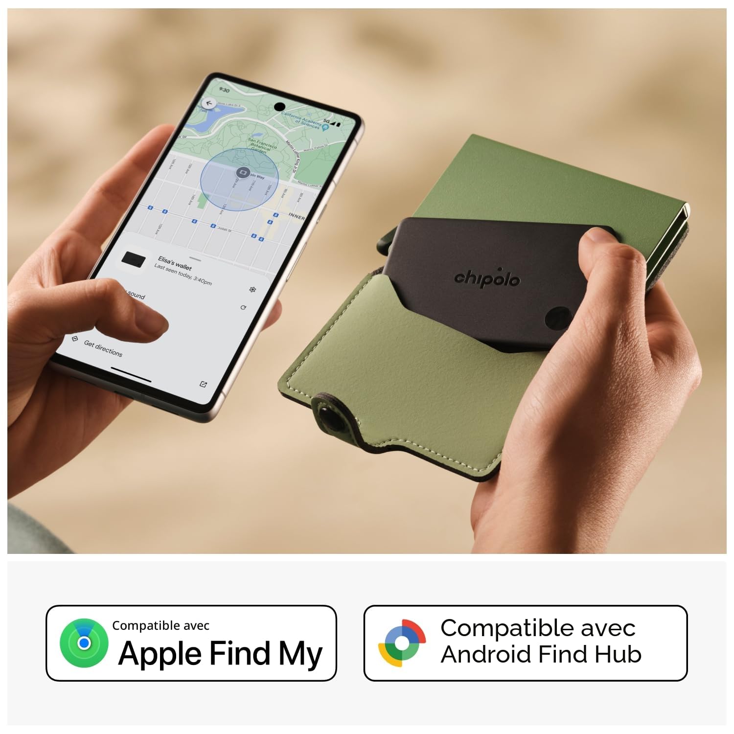 Chipolo Card - Tracker Bluetooth Rechargeable pour Portefeuille et Passeport, Compatible avec Localiser d’Apple ou Google, avec Fonction Fais sonner Ton téléphone et Alertes Hors de portée
