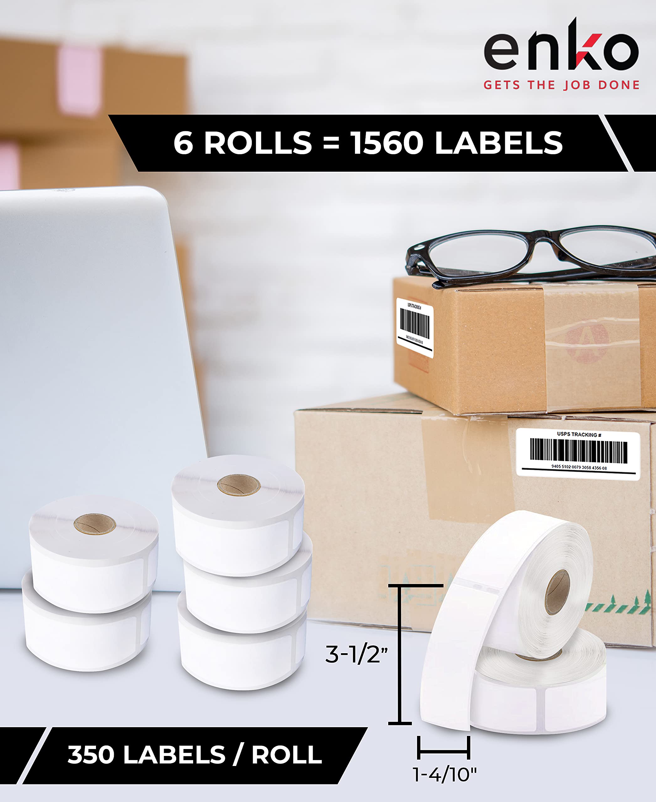 enKo [6 rotoli, 1560 etichette] Etichette grandi per indirizzi, spedizioni e codici a barre 30321 (1-4/10 x 3-1/2) compatibili per Dymo LabelWriter