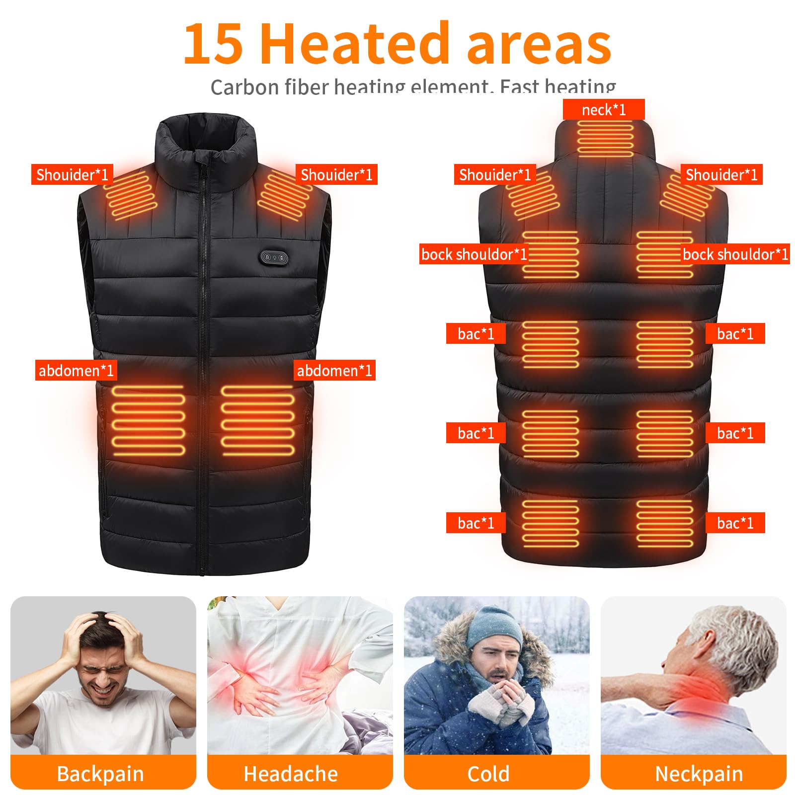 GuKKK Veste Chauffant Homme Femme, Batterie 20000mAh Gilet Chauffant Électrique Électrique USB Vêtement de Chauffage 15 Zones