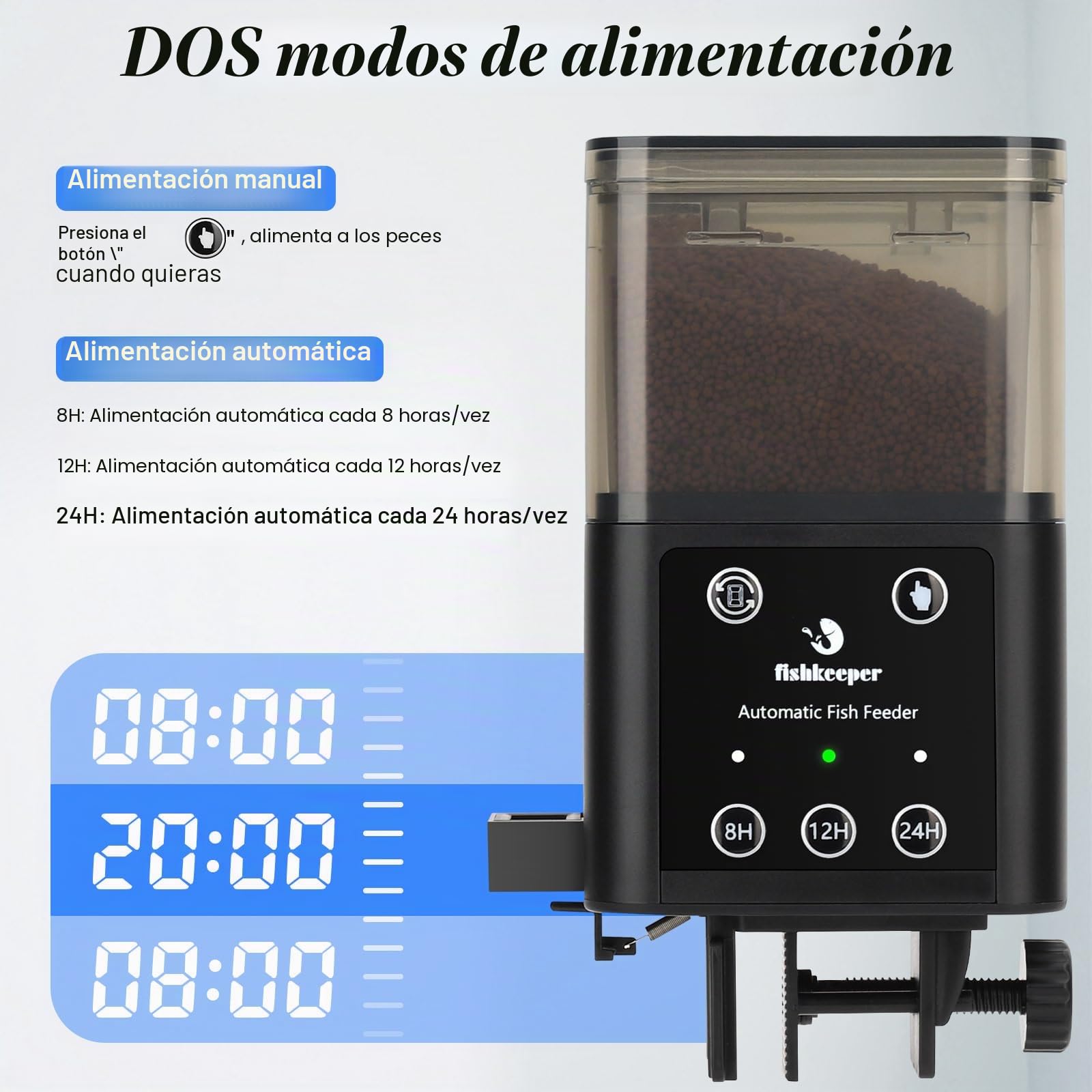 fishkeeper Alimentador automático de pecera con tres modos de alimentación cronometrados, 200 ml Adecuado para alimentar acuarios de vacaciones