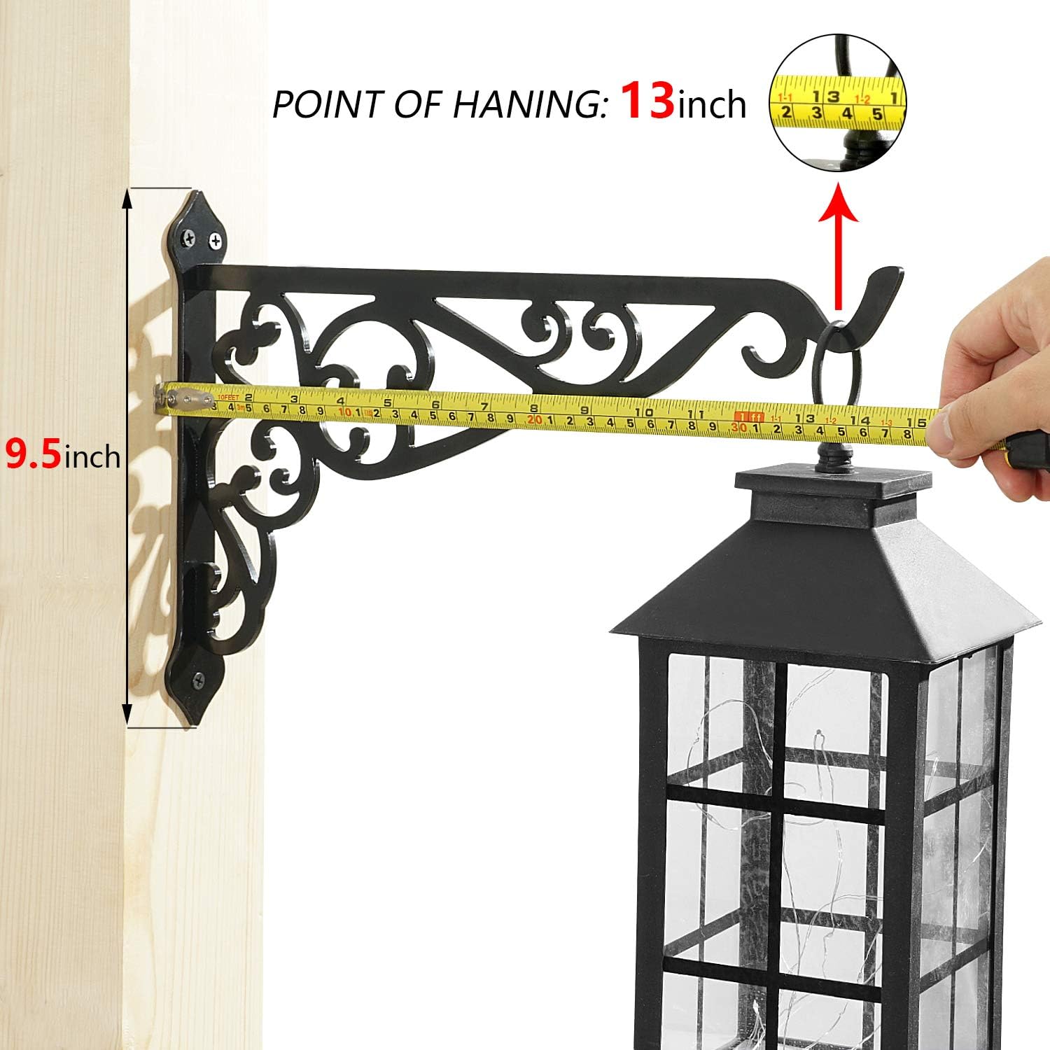 14in Hanging Plant Bracket Outdoor Decorative Iron Plant Lantern Birdfeeder Wall Hanger Hook for Hanging Metal Sign Fruit Basket Windchime, Black