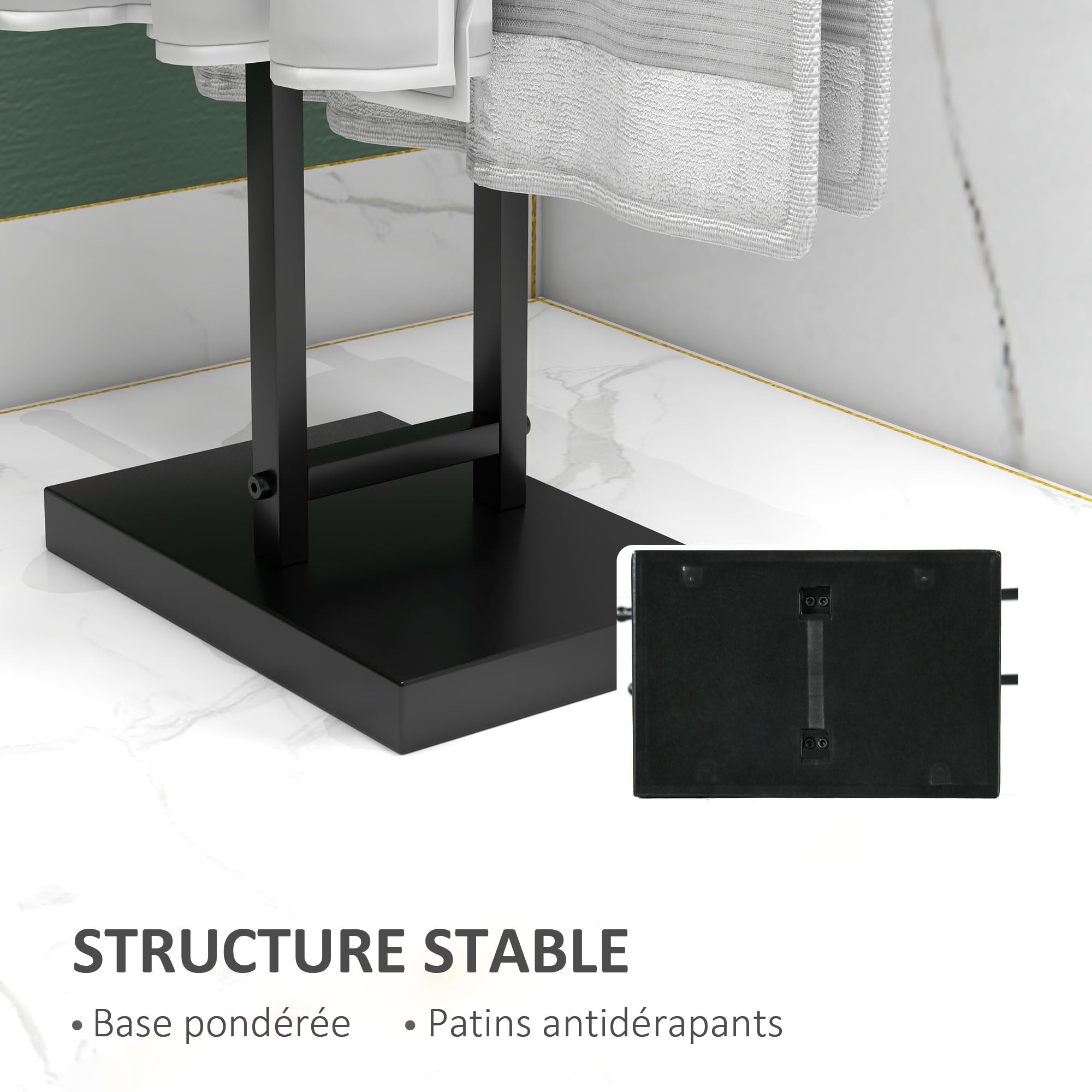 HOMCOM Porte-Serviettes sur Pied sèche Serviette 2 Niveaux en métal Support pour Serviette pour la Salle de Bain, dim. 50l x 18,5P x 85H cm, Noir