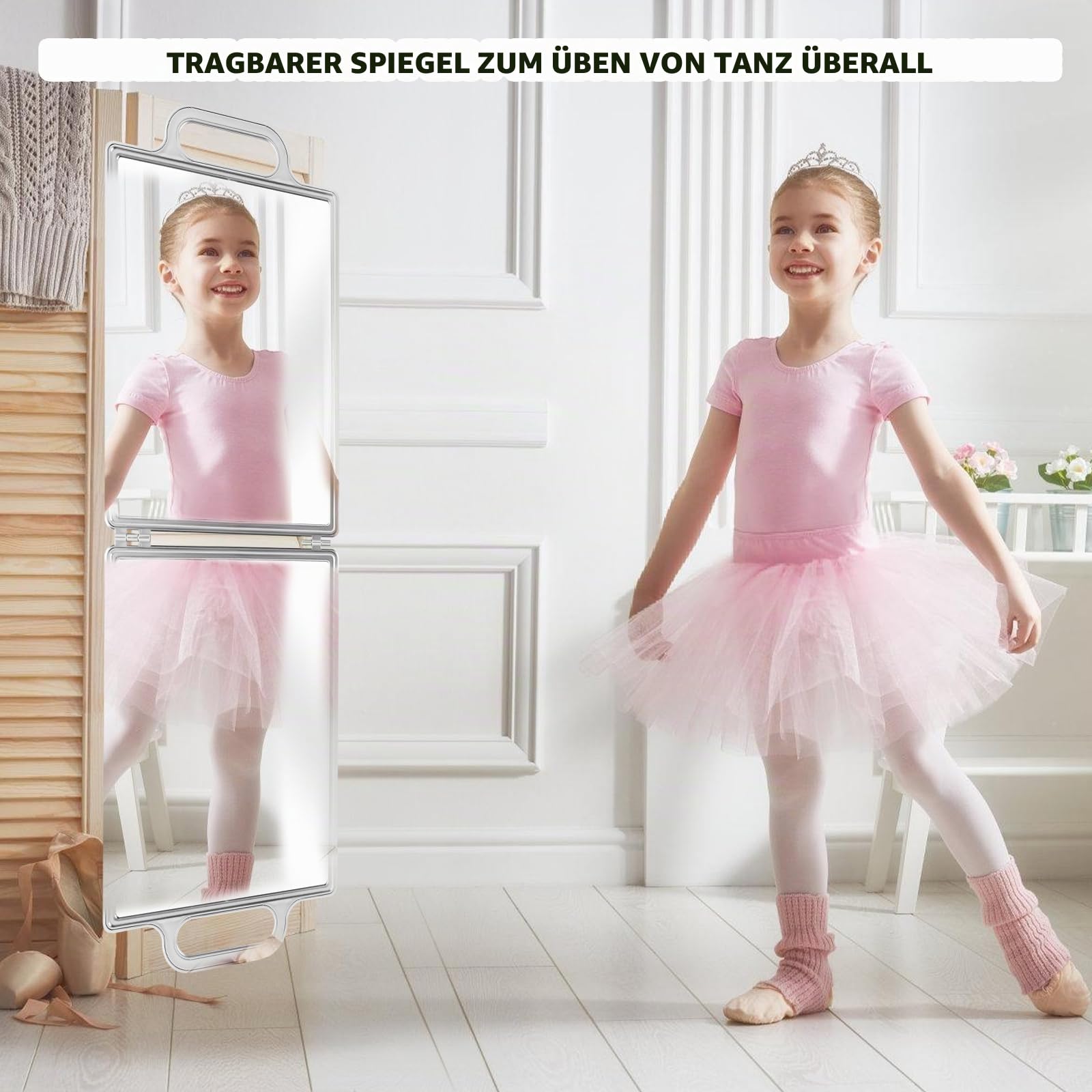 Faltbarer Backstage-Spiegel mit Griff 25.4x74 Zentimeter Faltbarer Tanzspiegel mit Griff Tanztasche Tänzer für Künstler Ästhetiker Home Fitness Spa