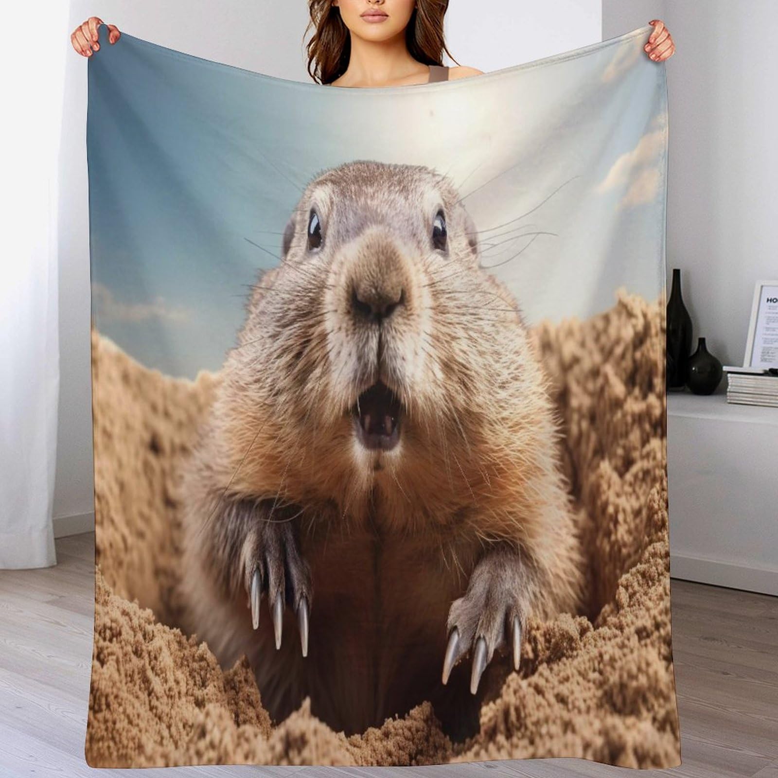 Manta de franela ligera marmota manta de forro polar para sofa y salon
