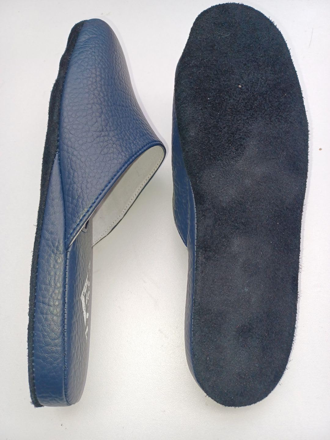 Generico Ciabatte pantofole da donna classiche in vera pelle Alma Made in Italy cucite suola in pelle scamosciata tacco basso 1 cm