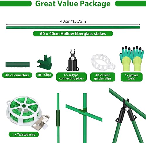 Miniatura 9 de Tetutor Paquete de 80 estacas de jardín, estacas de tomate de fibra de vidrio, estacas resistentes para plantas de interior y exterior, soportes