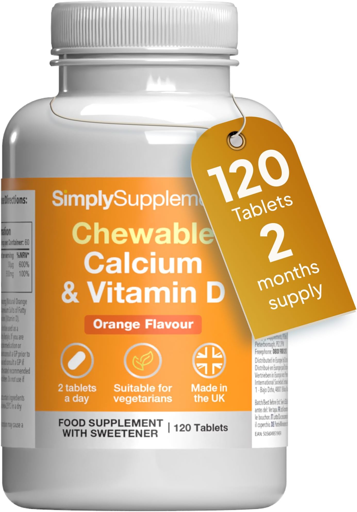 – Chewable Calcium & Vitamin D3 | Supports Bone & Muscle Function | Delicious Orange Flavour | Vegetarian Friendly | 120 Tablets = 2 Months’ Supply | GMP-Certified & UK-Made