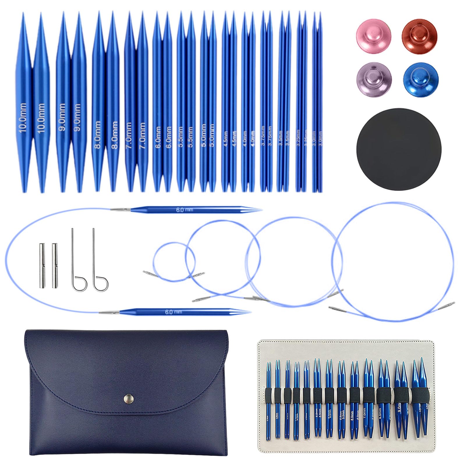 Circular Knitting Needle Set with Case & Accessories,13 Pairs 3mm-10mm Round Aluminium Ergonomic Interchangeable Knitting Needles Set Starter Complete Knitting Kit for Beginners Adults (Blue) — image 1