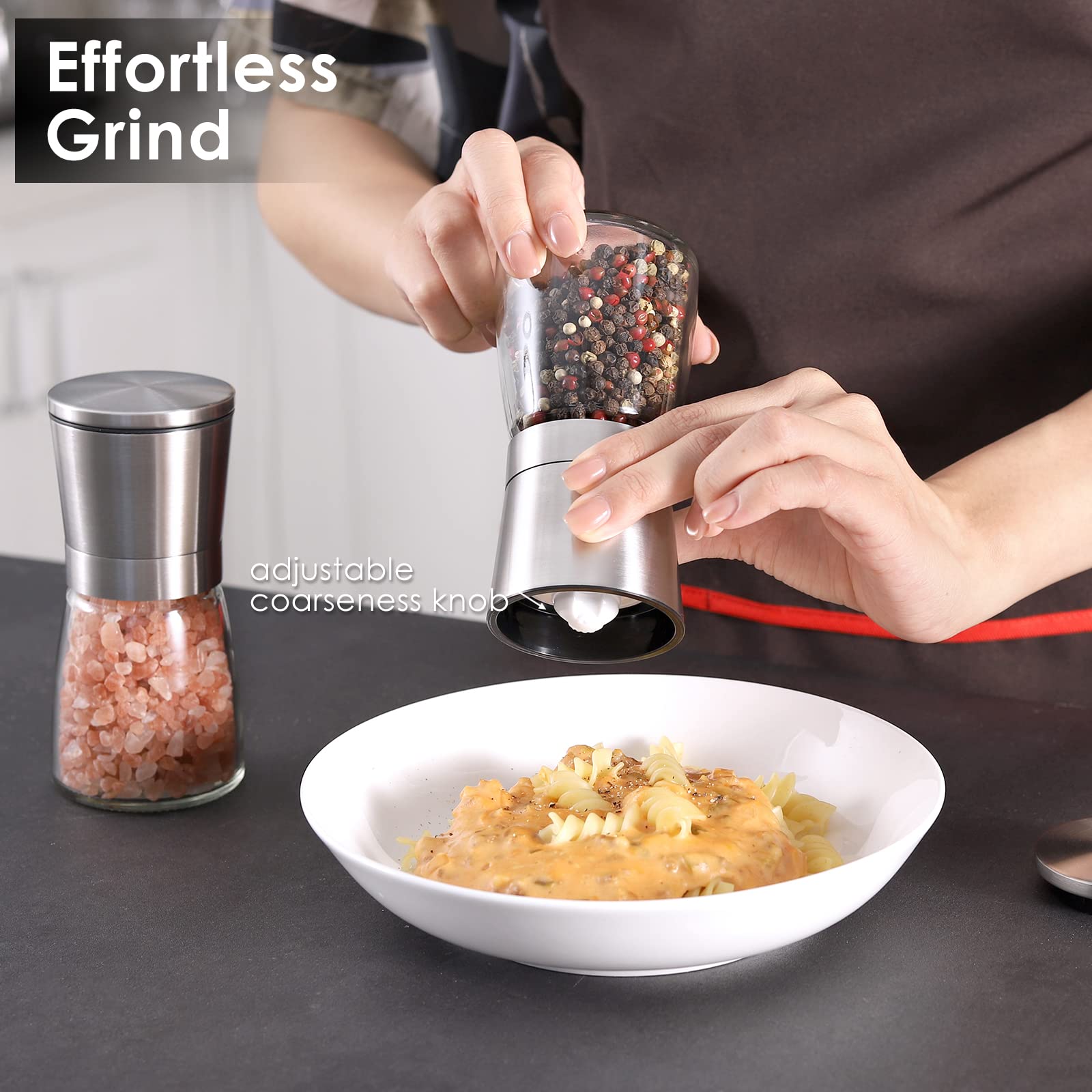 Macinasale E Pepe Elettrico Ricaricabile USB - 2 Pezzi, Regolazione Macinatura, Con Luce, Colore Argento - Foto 3