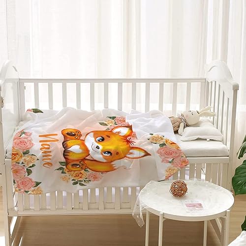 Miniatura 354 de Manta personalizada con diseño de jirafa y elefante, manta de franela suave, acogedora y ligera con nombre para sofá, cama, sofá, regalo, unisex