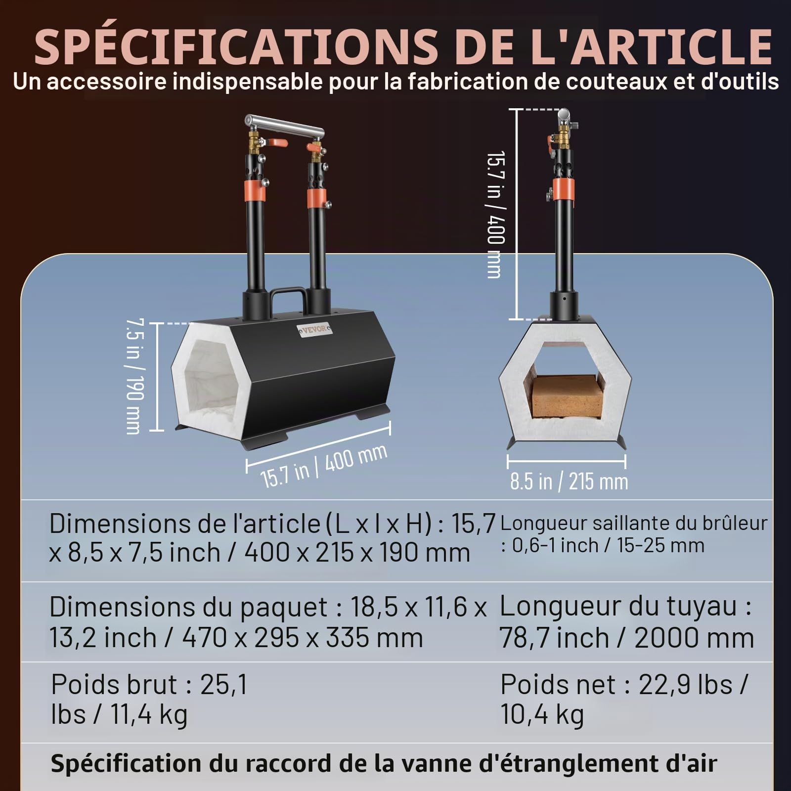 VEVOR Forge à Gaz Propane avec 2 Brûleurs Four de Fusion au Propane Max 1427 ℃ Four de Forge à Gaz Efficace Économique Fabrication Couteaux Forgeage Métaux pour Couteliers Maréchaux-Ferrants Forgerons