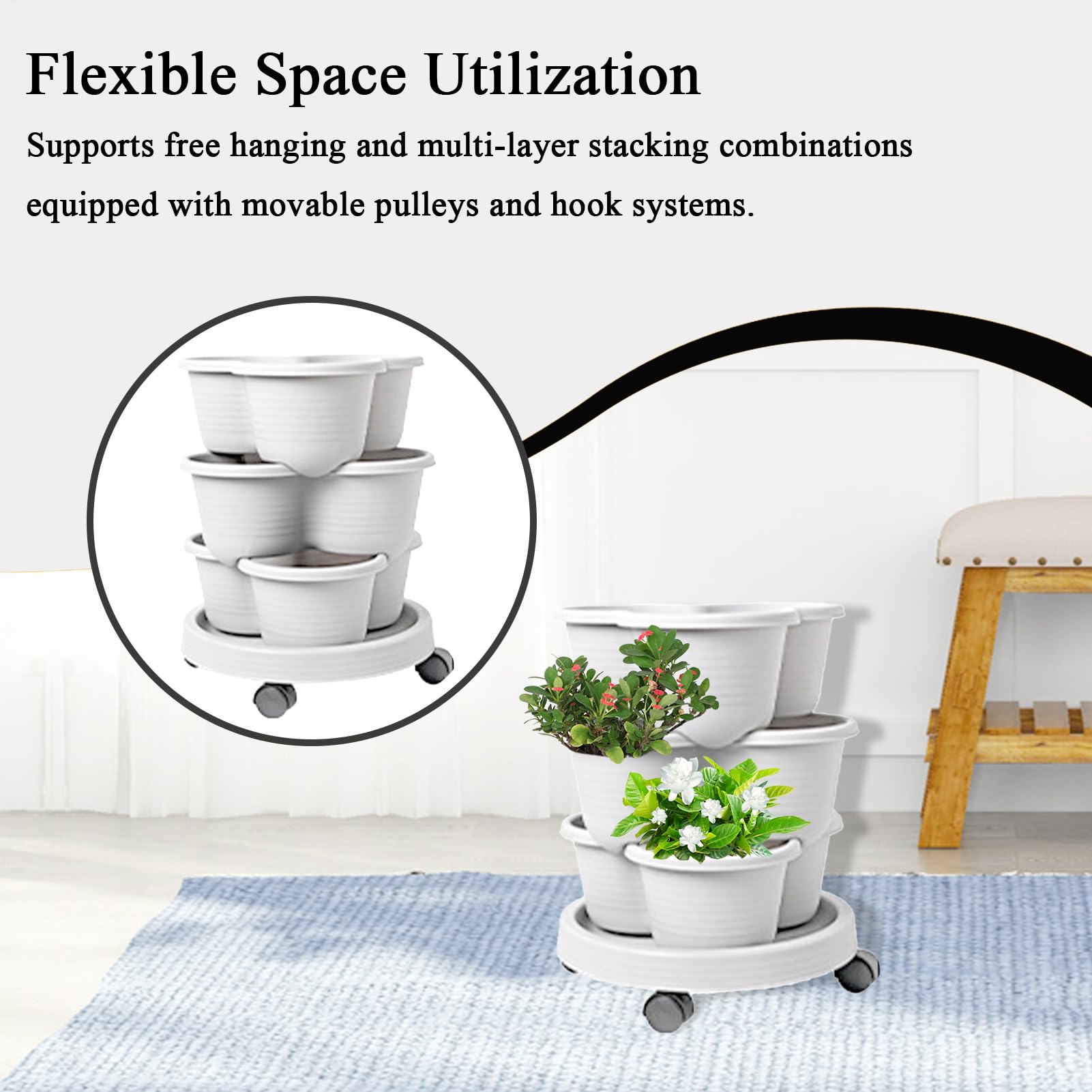 Torre de Jardín De Cultivo En Contenedor con Ruedas Extraíbles | de Cultivo en Torre de Jardín Apilable Kit De Herramientas Para Verduras, Suculentas Y Fresas, Interior Y Exterior