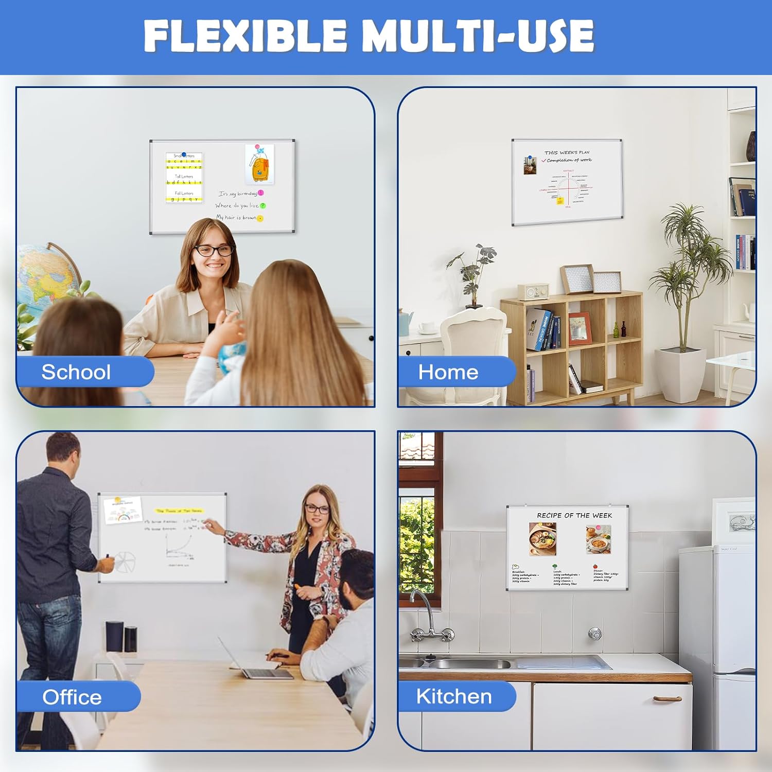 WALGLASS Double-Sided White Board, Dry Erase Board Magnetic Whiteaboard for Wall, Hanging Mounted Whiteboard Silver Aluminium Frame for Home, School, Office, Kitchen, 18''x12''