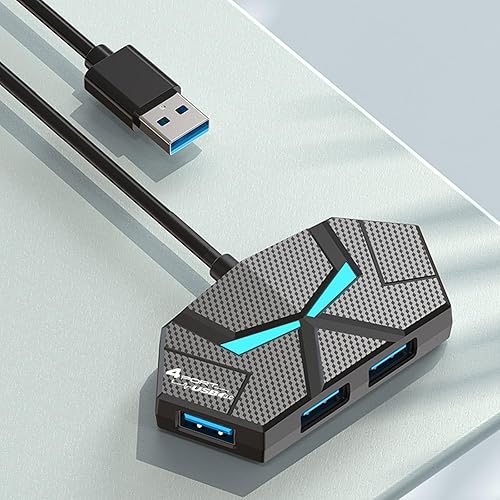 Concentrador USB con 4 puertos de alimentacióndatos, múltiples concentradores USB 3.0 USB 3.0, extensor divisor USB con luces, adaptador multipuerto
