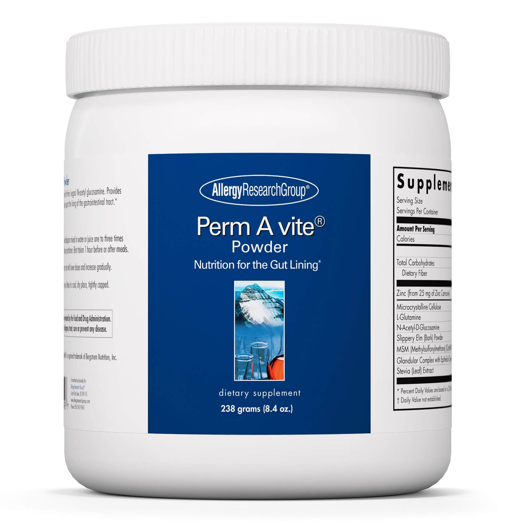 Allergy Research Group - Perm A vite Powder - Gut Lining, Glutamine, NAG, Zinc, MSM - 238 g (8.4 oz)