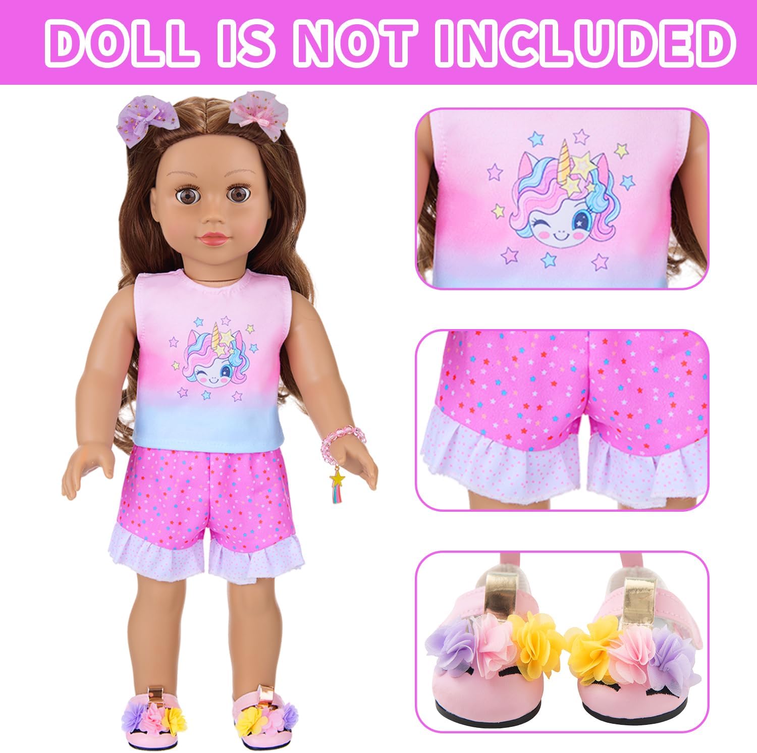 UNICORN ELEMENT 18 Inch American Doll Unicorn Seated Backpack Set and Accessories Include Clothes,Carrier,Shoes,Cell Phone,Stickers Totol 9 pcs(Doll Not Included)