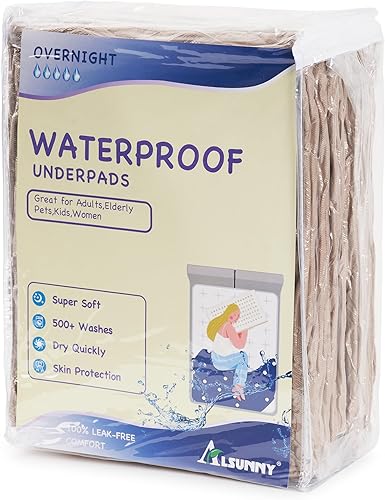 Miniatura 6 de Alsunny Almohadillas de cama lavables impermeables de 44 x 52 pulgadas (paquete de 2), almohadillas lavables para adultos, almohadillas de cama