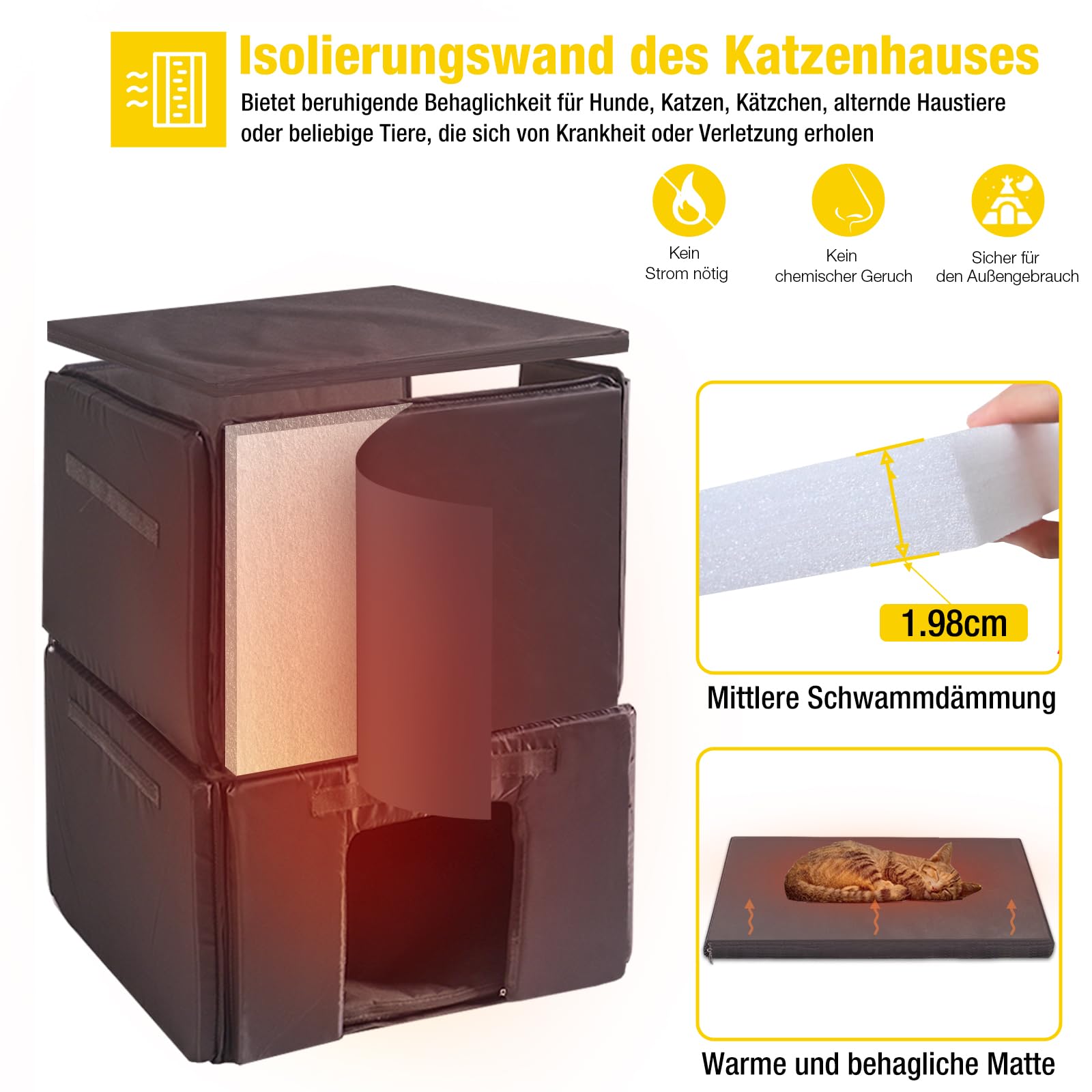 Aivituvin Katzenhaus Outdoor Winterfest aus Holz Isoliert Feral katzenhöhle Wetterfest für Winter Doppelzimmer und wasserdichter Wildkatzen-Schutthaus für den Winter (Grau, L)