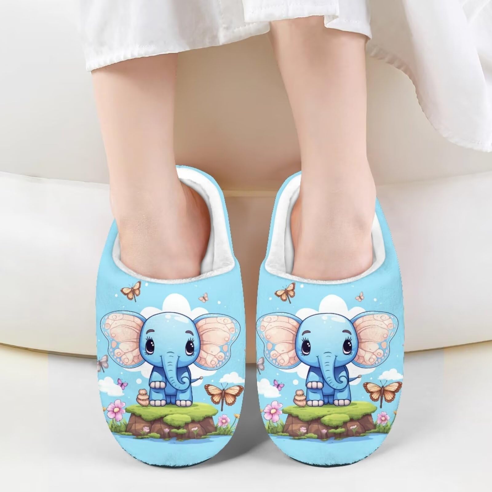 HUIACONG Elephant Baby Boys Slippers Butterfly Floral Kids House Shoes Fluffy Plush Teen Children Slippers Comfort Lightweight Girls Slippers for Kitchen Outdoor Non-slip Slipper Size 13-13.5