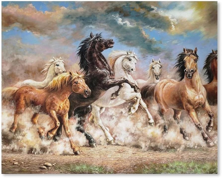 Amazon.co.jp: 絵画 走る馬ですインテリア 絵画 野生馬の群れです