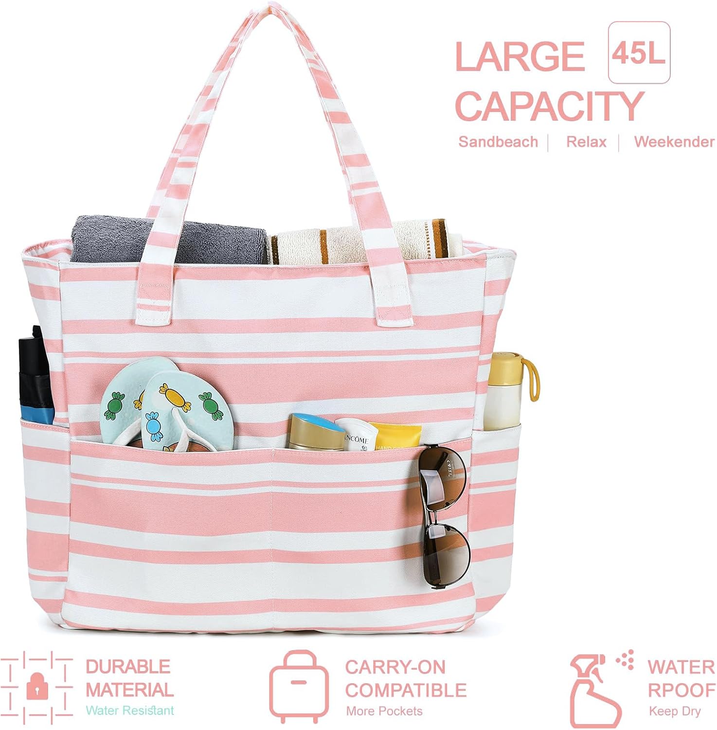 LEDAOU Beach Bag Waterproof Sandproof Women Beach Tote Pool Bag with Zipper for Gym Grocery Travel with Wet Pocket | Sandproof, with Zipper, for Gym, Grocery, Travel, with Wet Pocket - Image 7