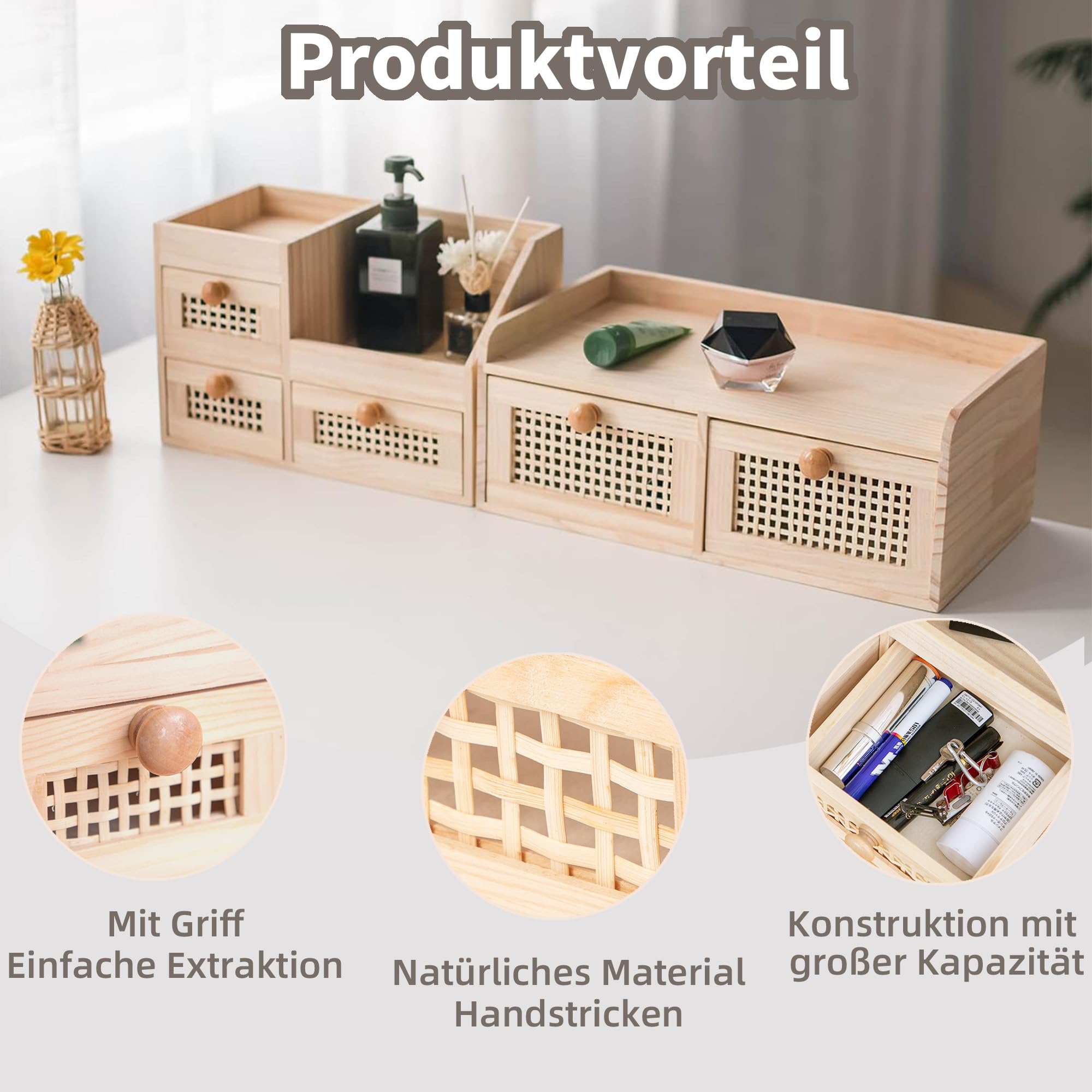 GYASVWU Minischublade aus Bambus, arbeitsnische/küche/Schlafzimmer Nicht zusammenbauen, Nicht zusammenbauen (2 schubladen mit regalen)